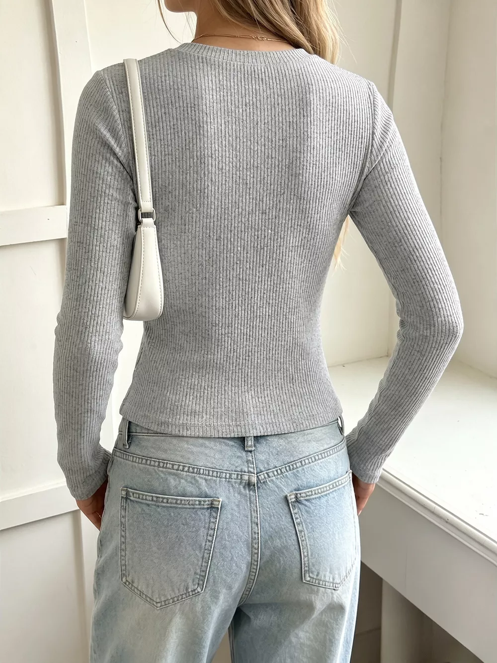 Ribbed Lace Trim Henley T-Shirt, image 5