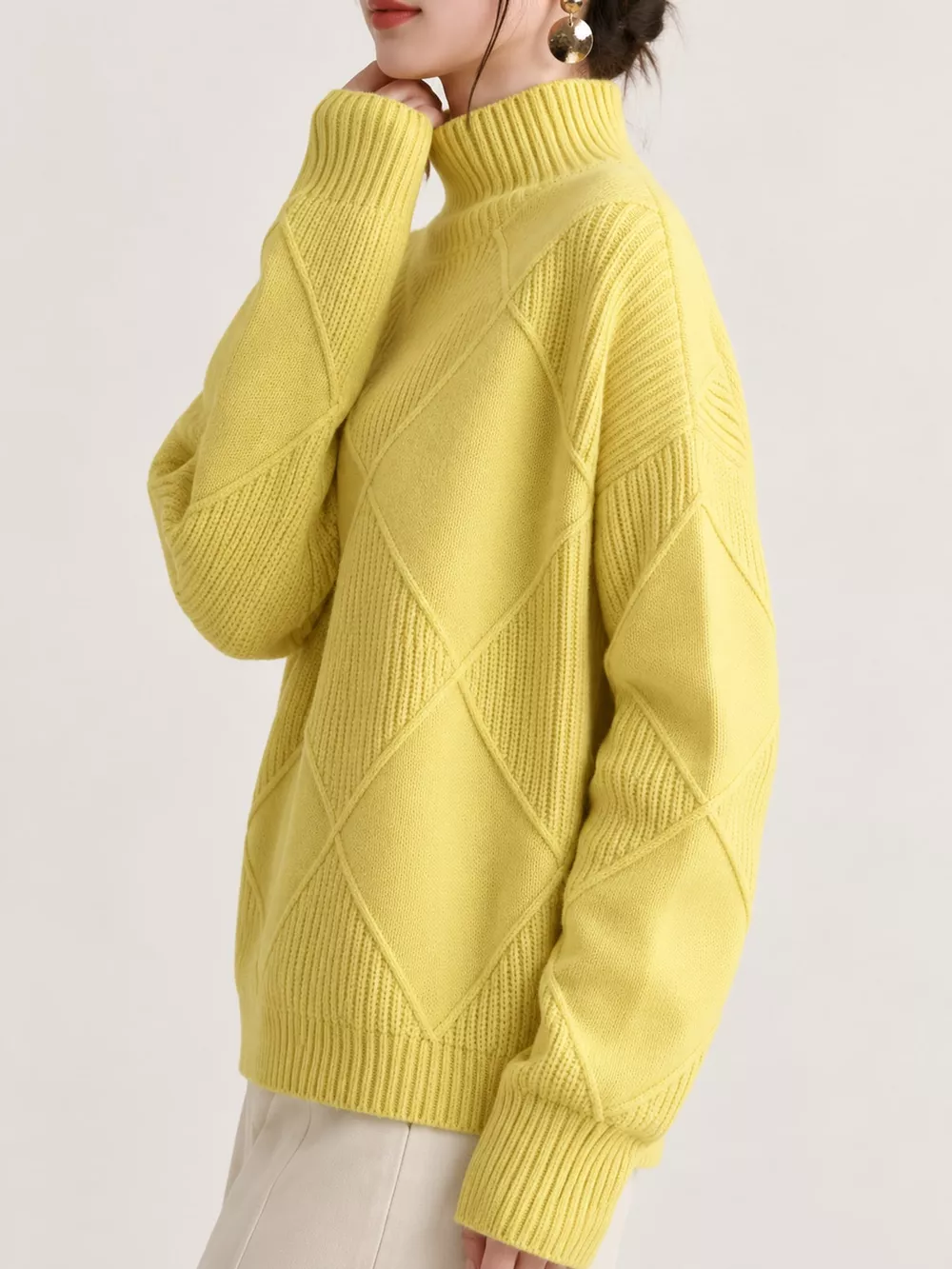 Full Size Diamond Pattern Turtleneck Sweater Plus Size, image 4