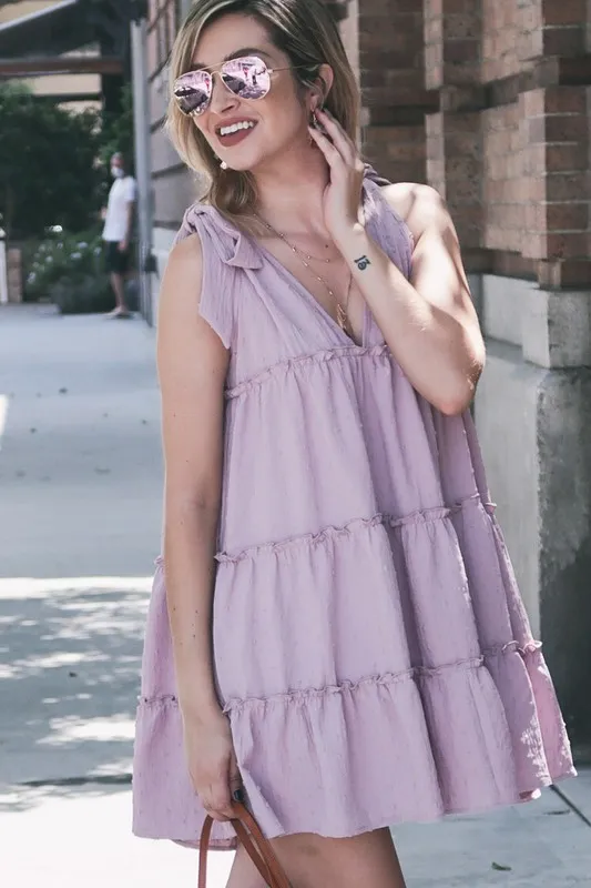 Polka Dot Textured Layered Flounce Ruffle Dress