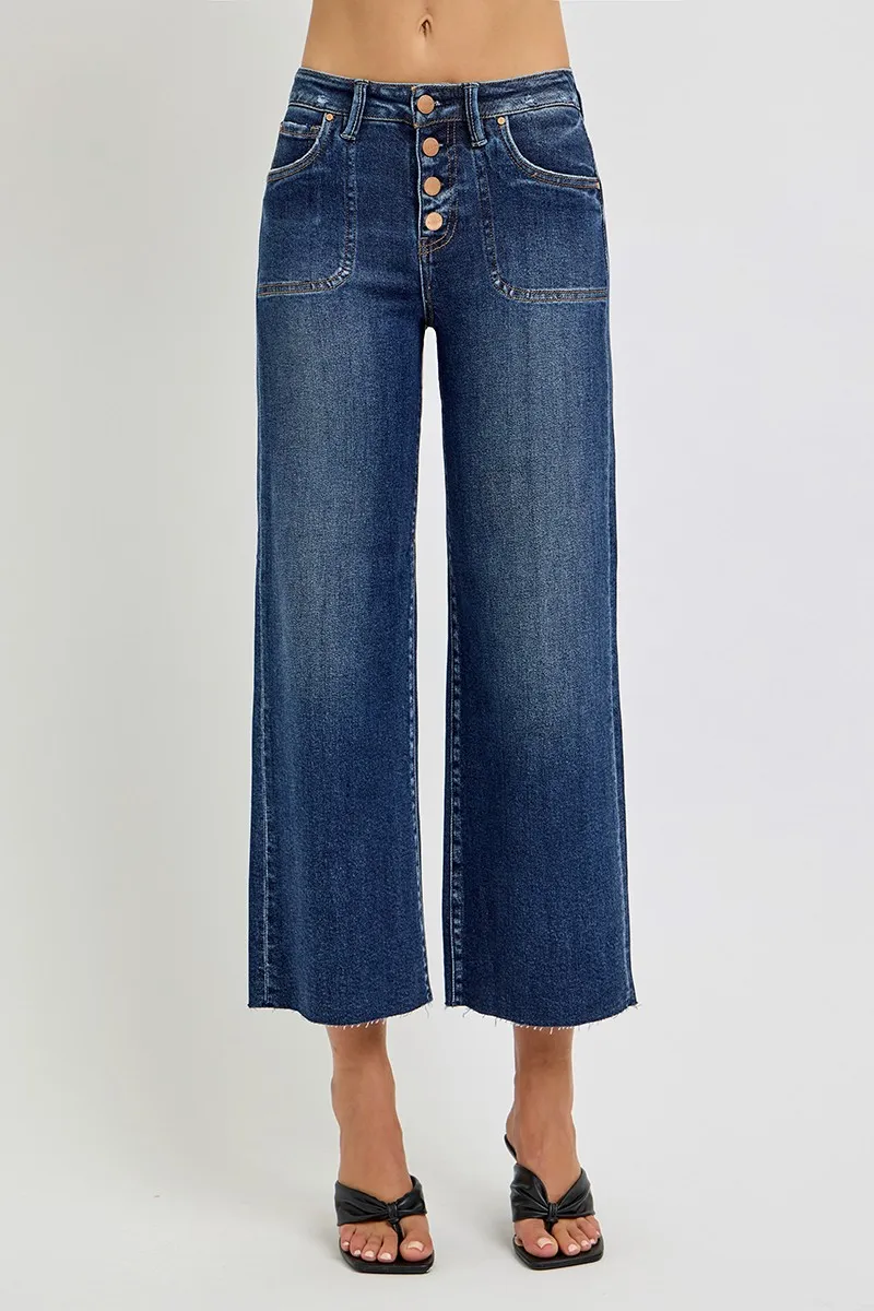 Full Size High Rise Crop Wide Button Up Jeans Plus Size, image 3