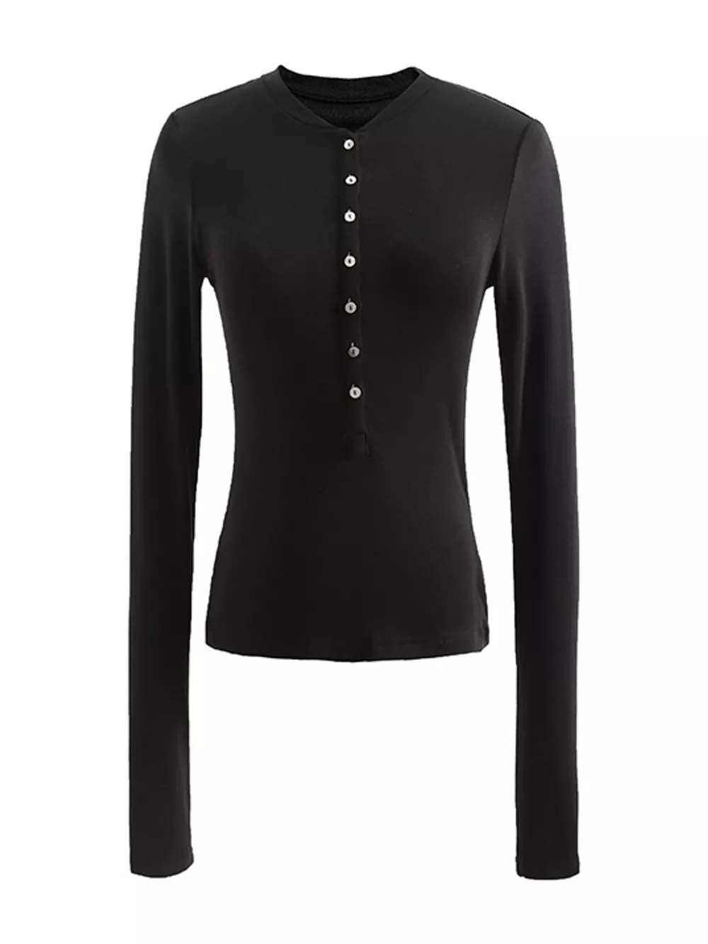 Slim-Fit Button-Down Long Sleeve Knit Top, image 8