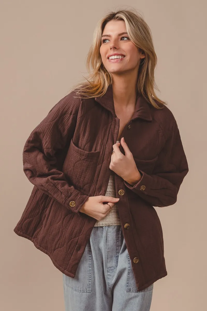 Quilted Wrinkle Gauze Long Sleeve Shacket, image 2