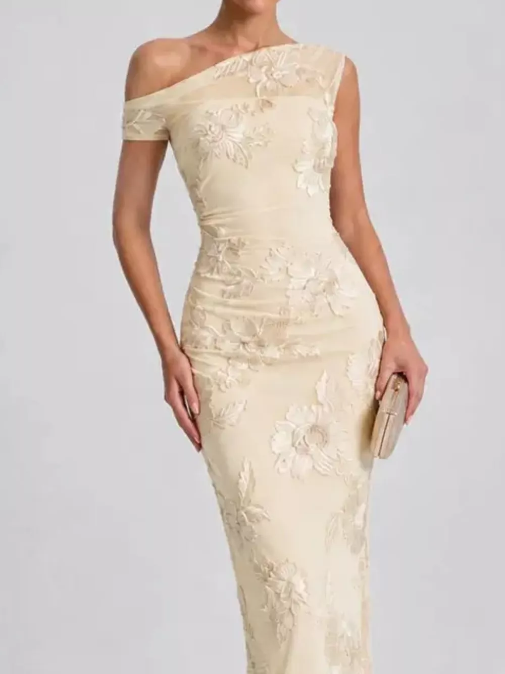 One-Shoulder Floral Embroidered Maxi Dress, image 2