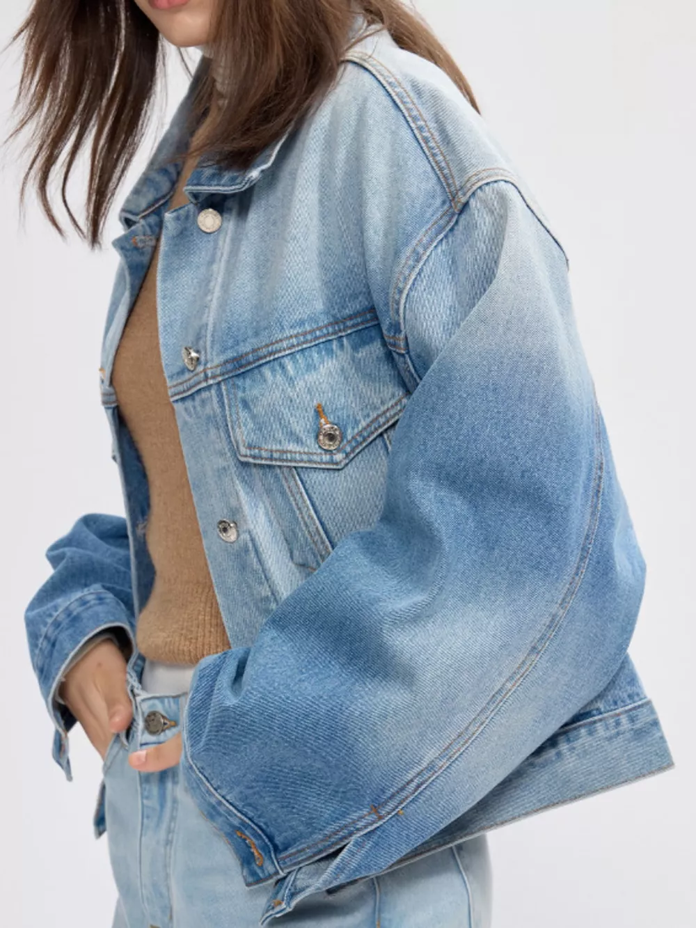 Button Up Dropped Shoulder Denim Jacket, image 4