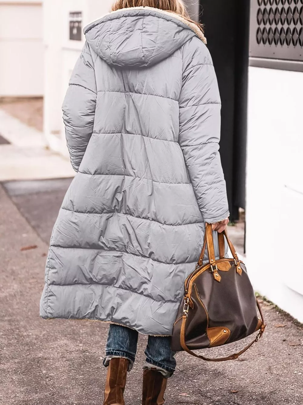 Full Size Longline Sherpa-Lined Hooded Outerwear Plus Size