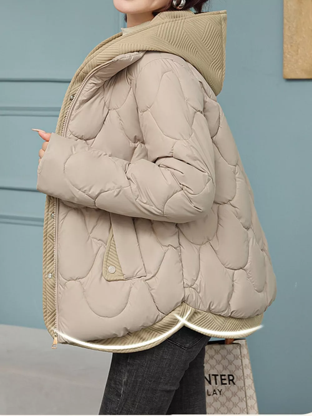 Plus Size Quilted Hooded Puffer Jacket with Snap-Button Closure, image 15