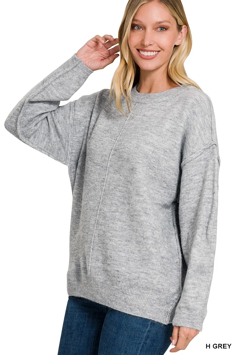 Melange Front Seam Round-Neck Sweater, image 2
