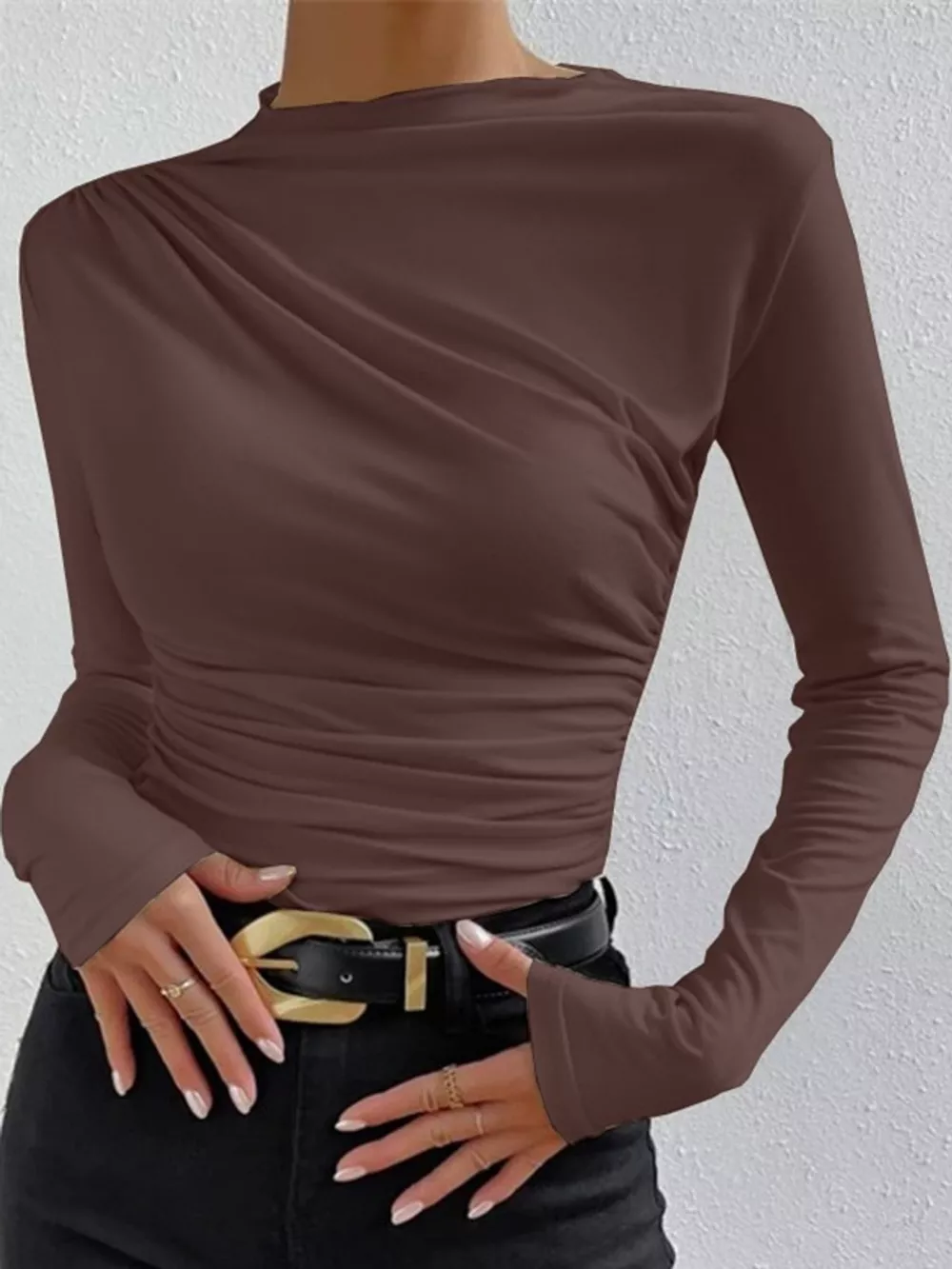 Ruched Long Sleeve Slim-Fit T-Shirt, image 16