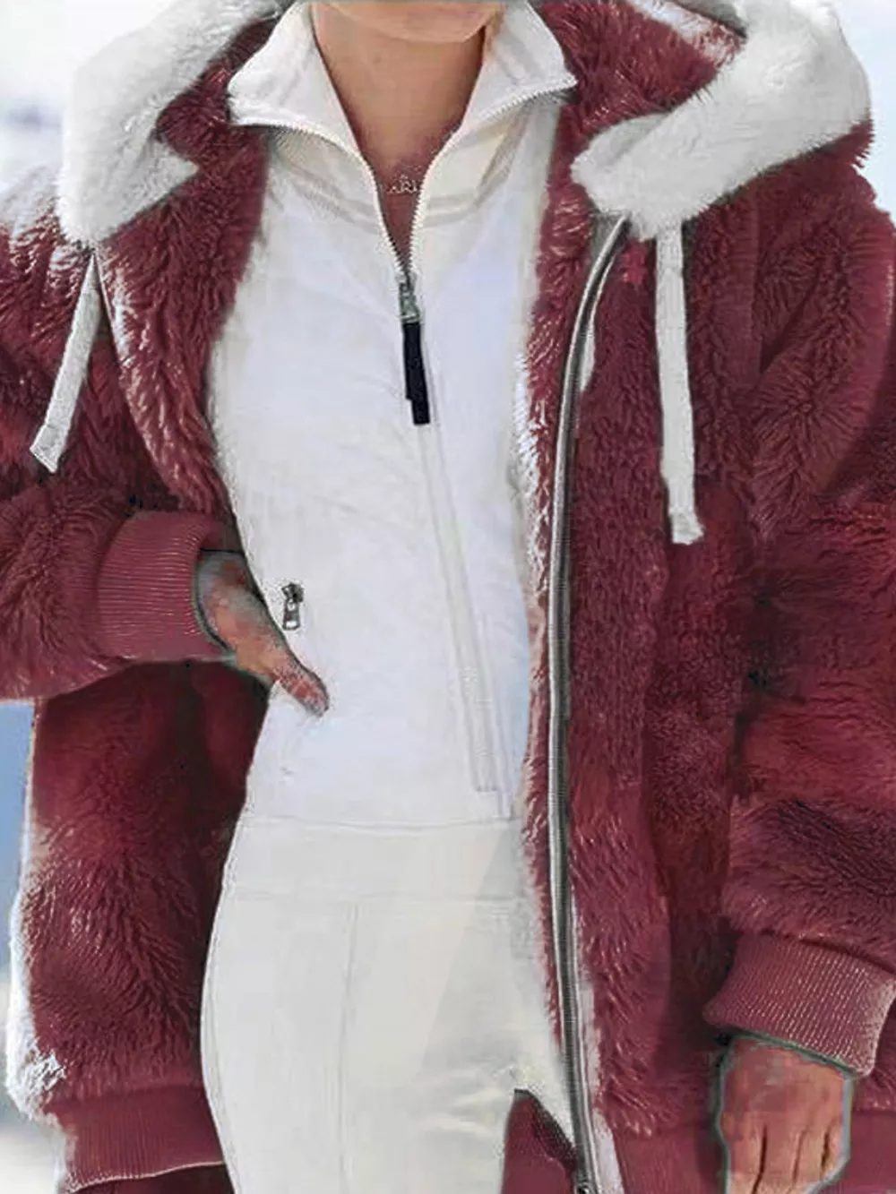Full Size Faux Fur Zip Up Hooded Outerwear Plus Size, image 12
