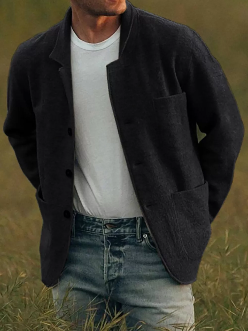 Men's Full Size Button Up Long Sleeve Jacket with Patch Pockets Plus Size, image 4