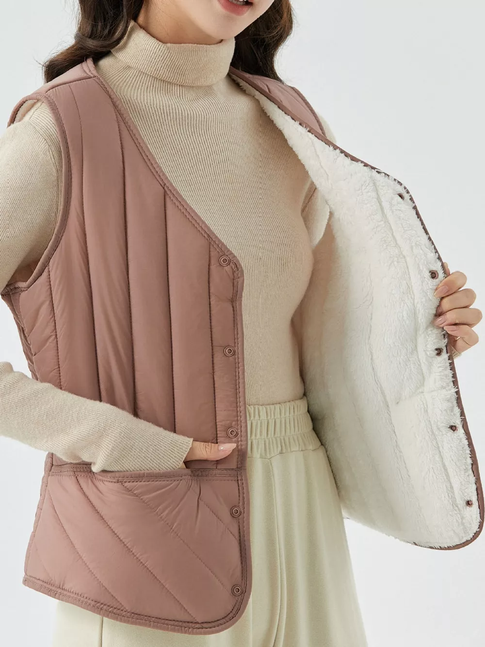 Full Size Quilted Button Up Vest Coat Plus Size, image 7