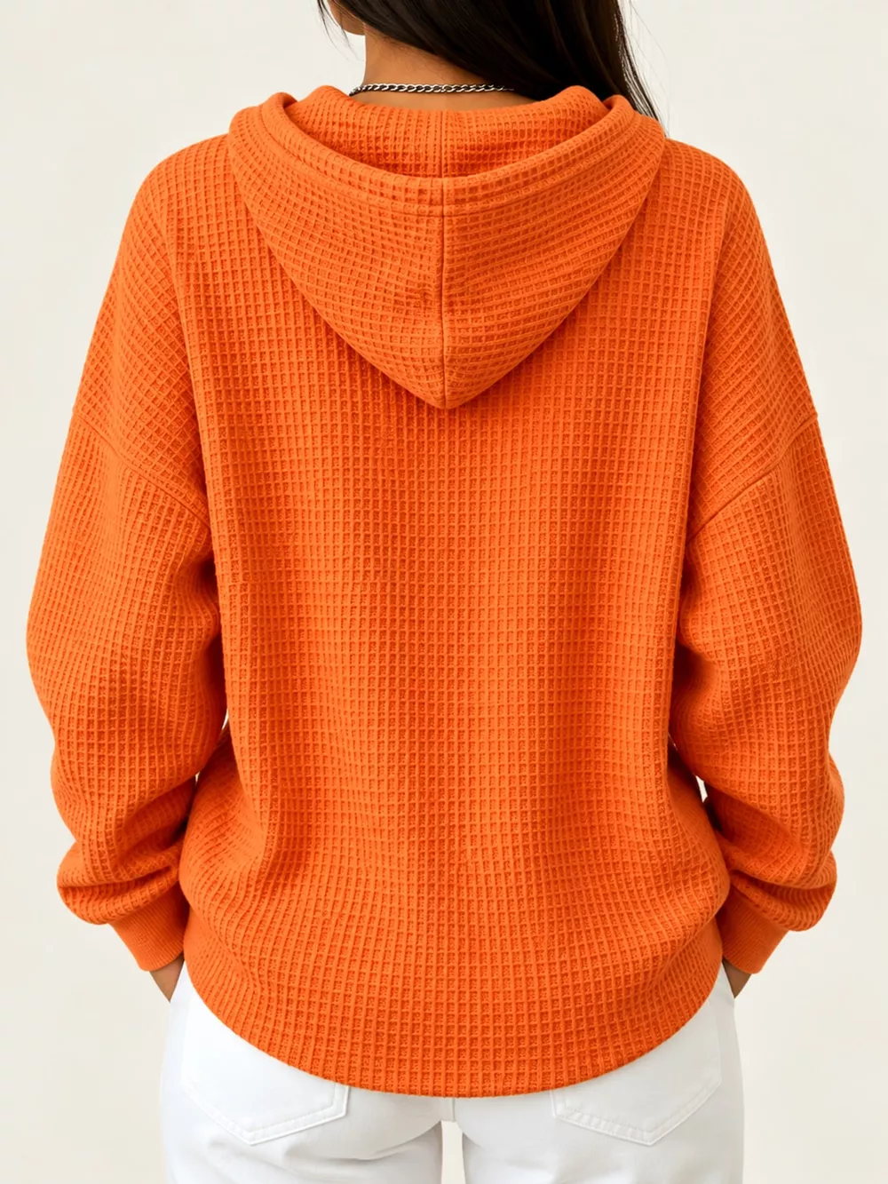 Full Size Waffle Knit Button Detail Hoodie Plus Size, image 32