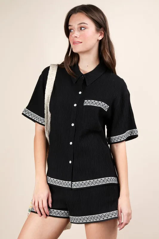 Crinkled Woven Shirt Top & Shorts Set, image 2