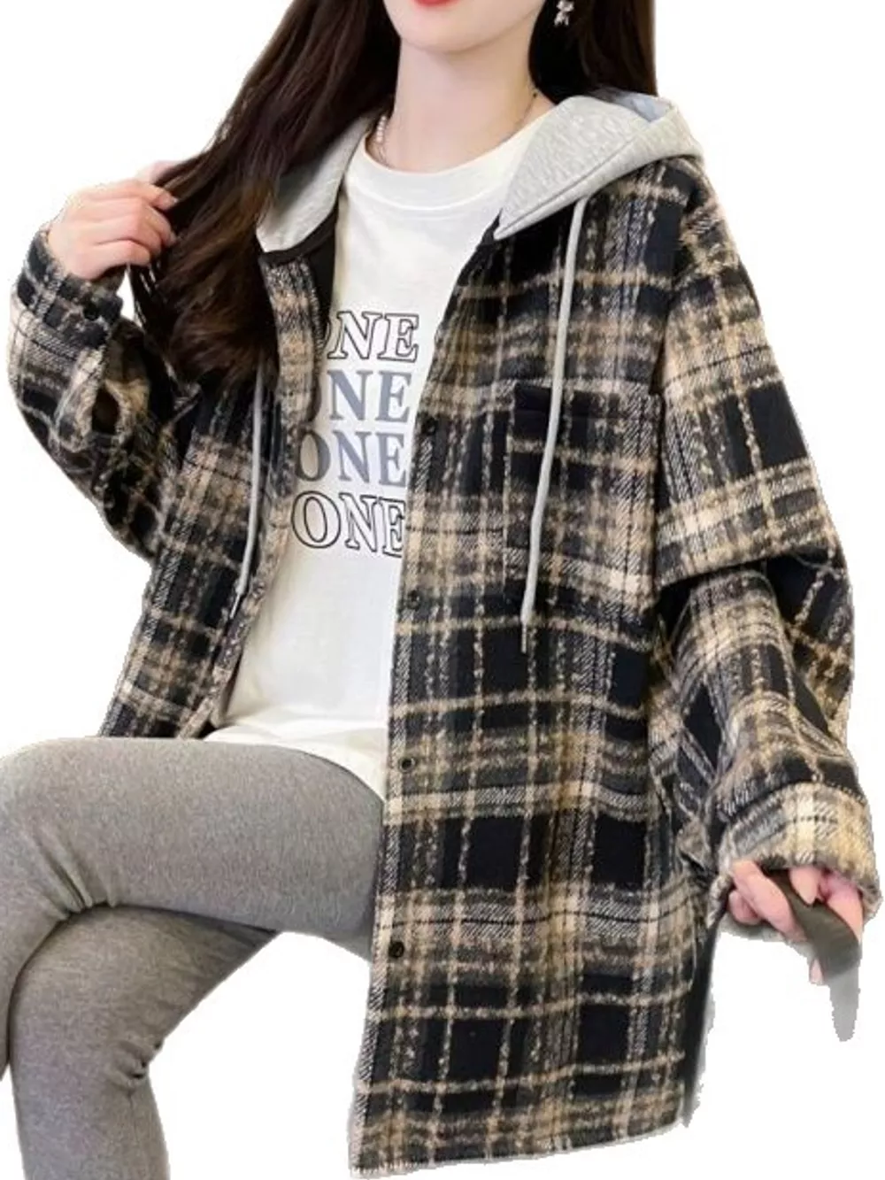 Plaid Button Up Hooded Shacket, image 13