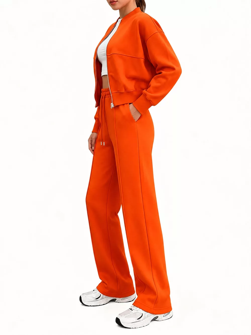 Casual Zip-Up Jacket and Wide-Leg Sweatpants Set, image 68