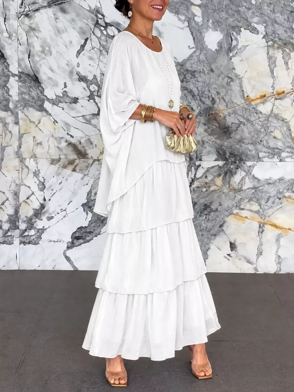 Full Size Layered Batwing Sleeve Maxi Dress Plus Size, image 26