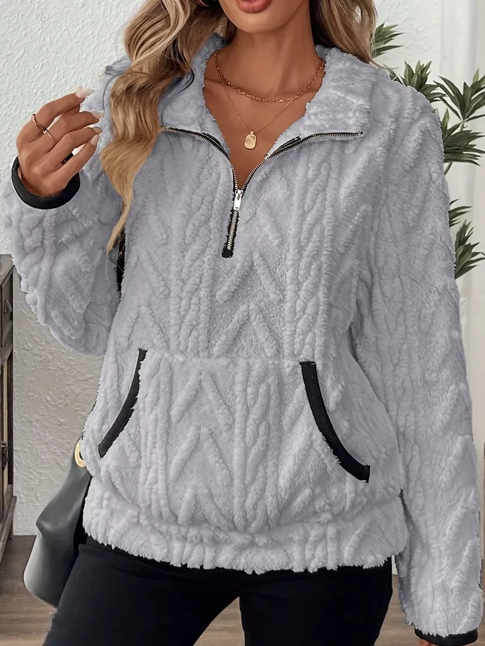 Full Size Quarter-Zip Sherpa Sweatshirt Plus Size, image 6