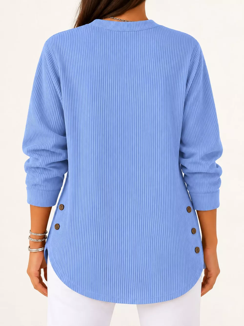 Full Size Button Detail Long Sleeve Top Plus Size, image 23