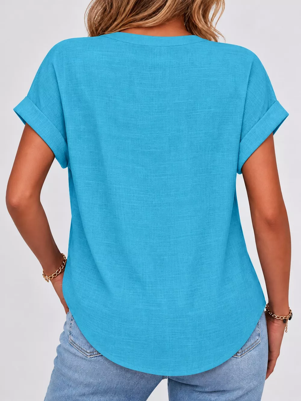 Full Size Button Detail Short Sleeve Blouse Plus Size, image 63