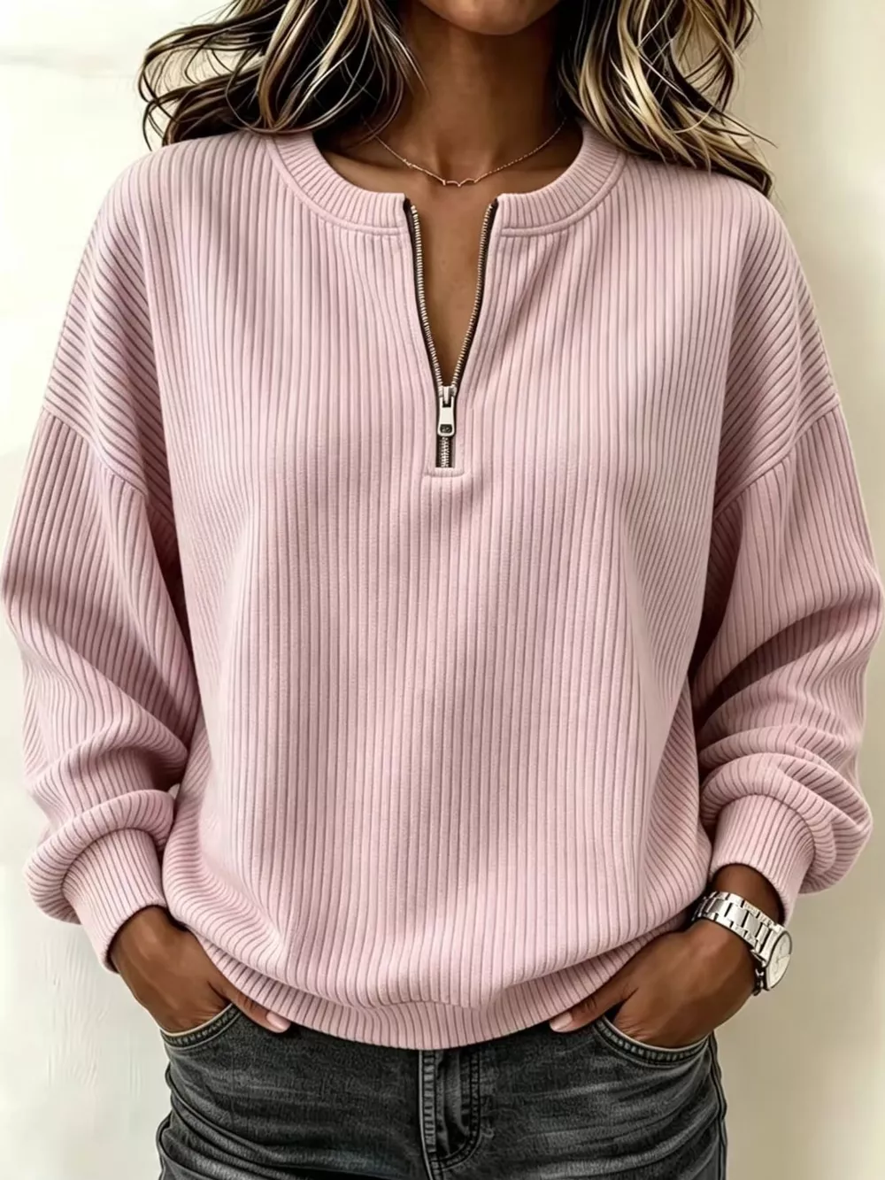 Full Size Quarter-Zip Dropped Shoulder Sweatshirt Plus Size, image 15