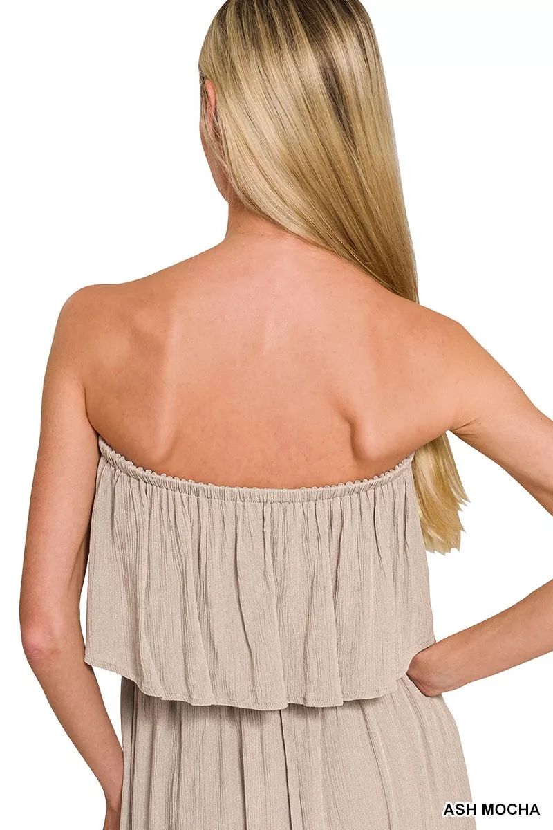 Woven Crinkle Strapless Maxi Dress, image 2