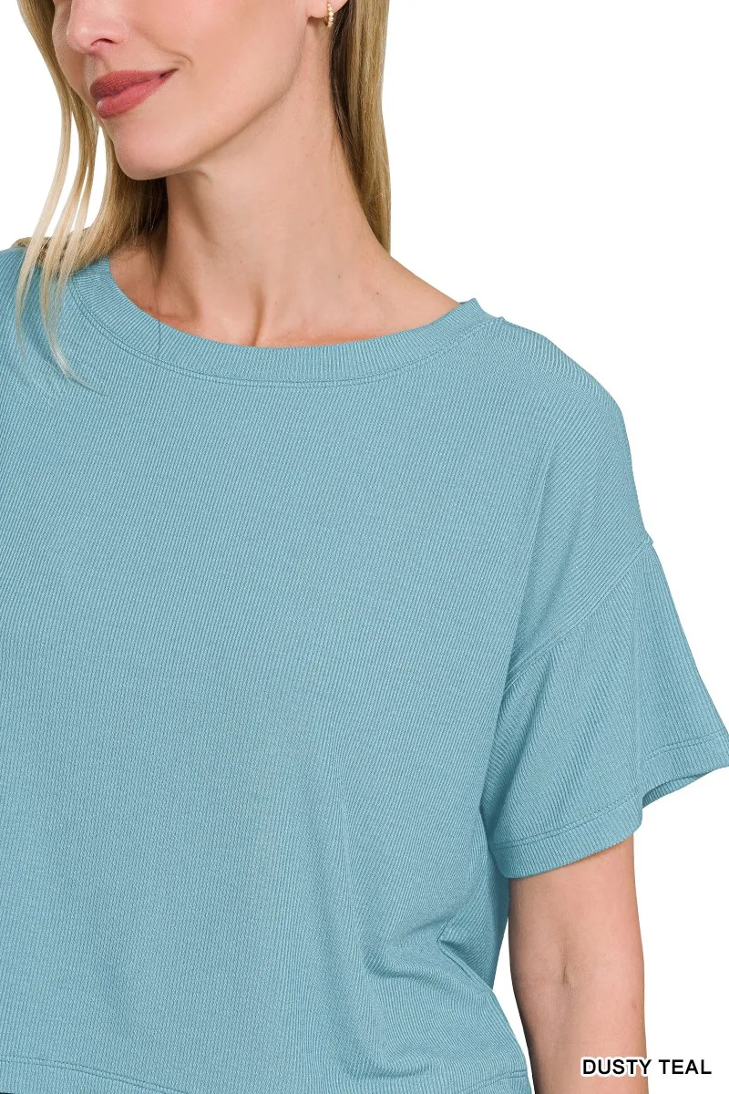 Ribbed Round-Neck Crop T-Shirt, image 2