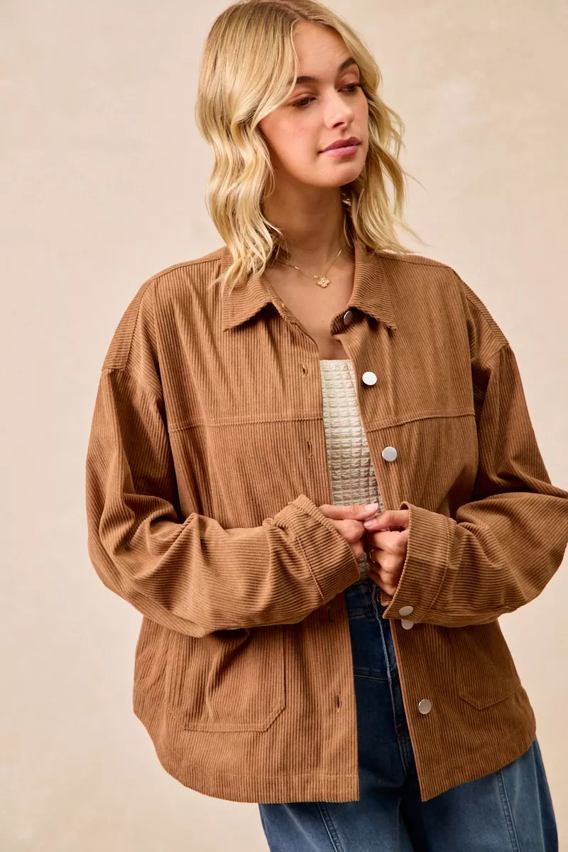 Corduroy Relaxed Fit Shacket with Back Pleat, image 9