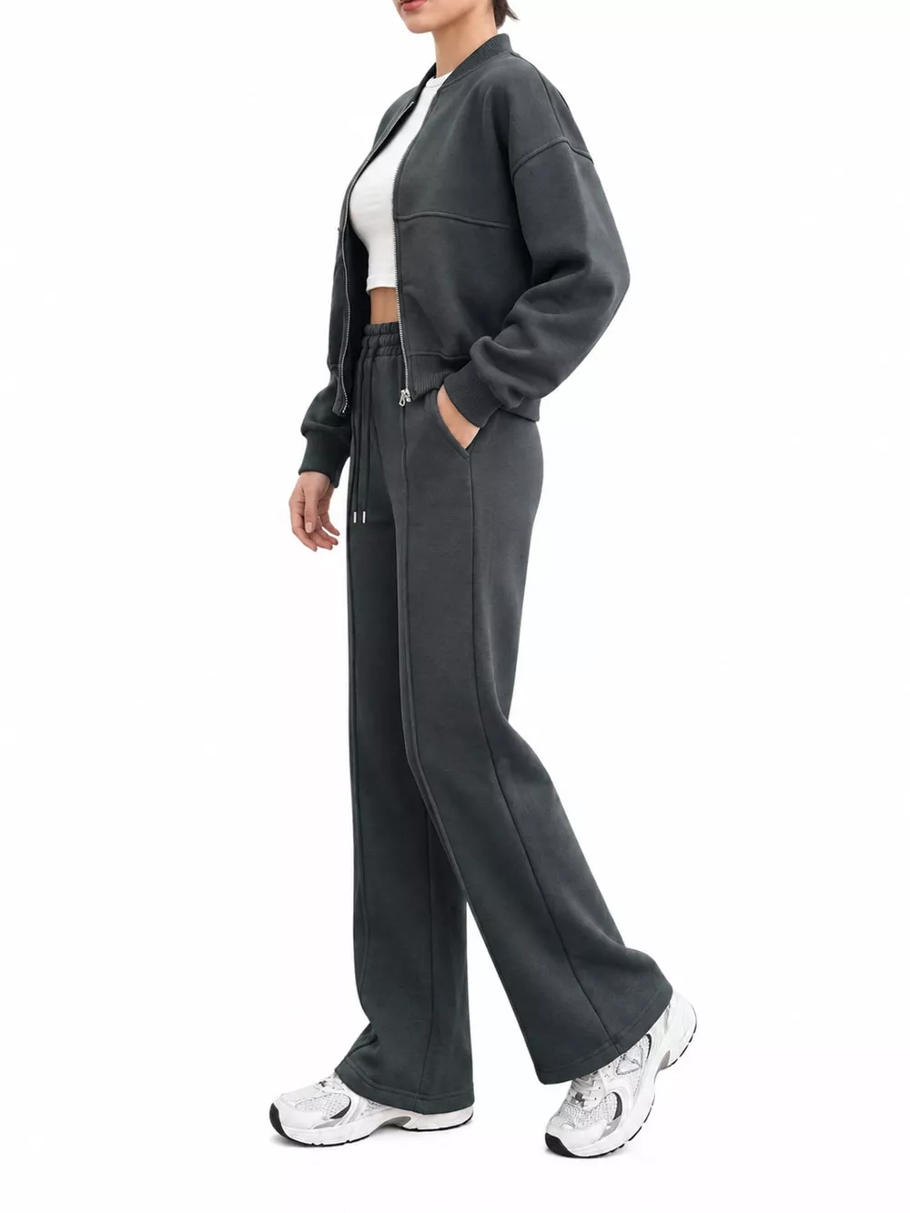 Casual Zip-Up Jacket and Wide-Leg Sweatpants Set, image 54