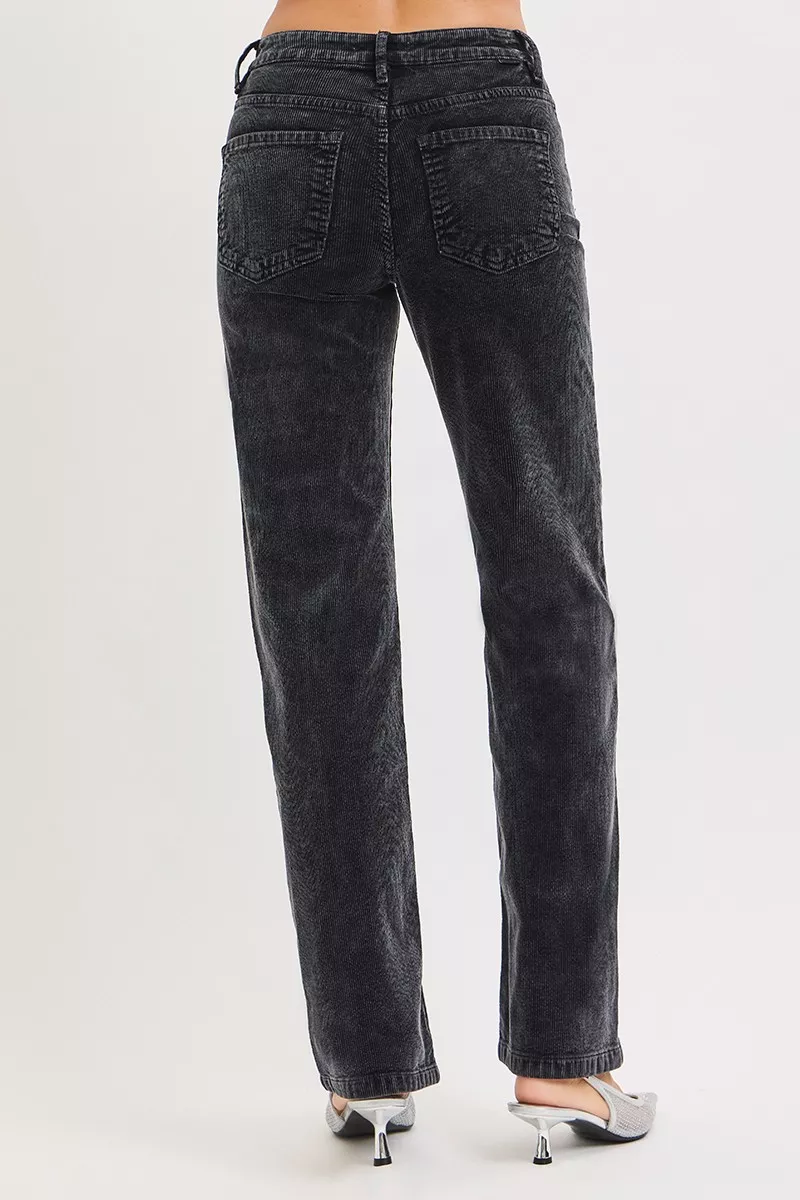 Tummy Control Mid Rise Straight Leg Corduroy Pants, image 2