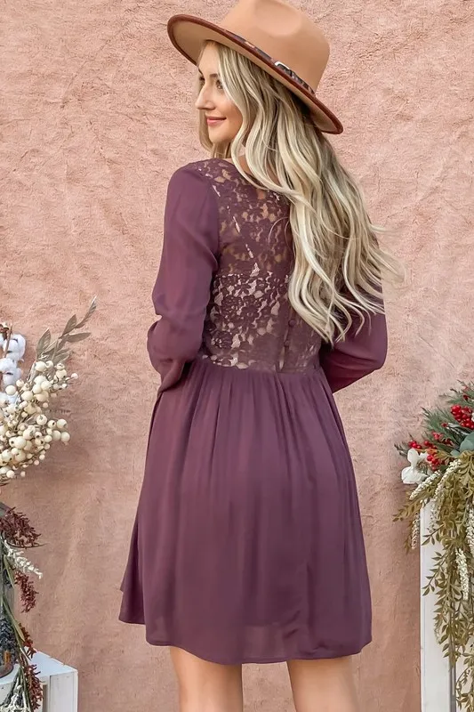 Back Lace Button Down Detail Bell Sleeve Dress, image 3