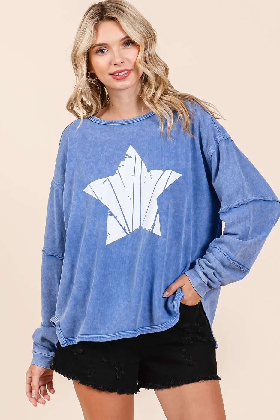 Star Graphic Mineral Wash Long Sleeve Top, image 8