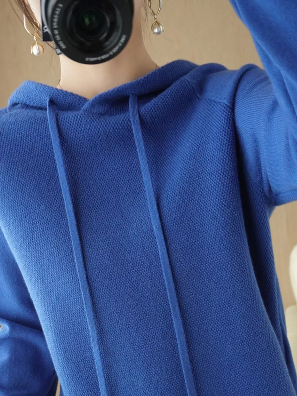 Drawstring Long Sleeve Hooded Knit Sweater, image 50