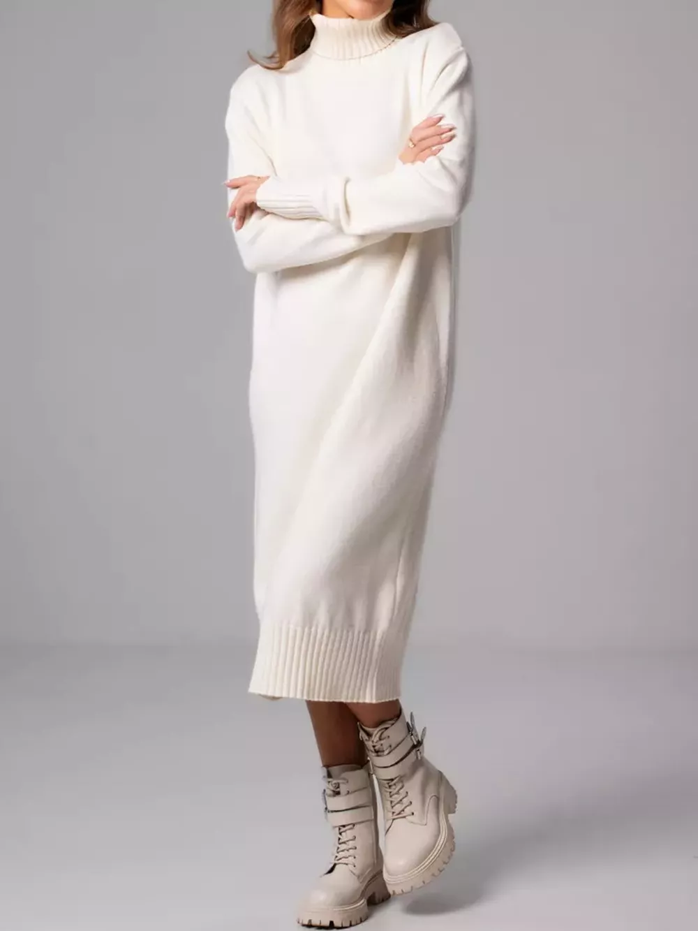 Turtleneck Ribbed Knit Sweater Dress, image 9