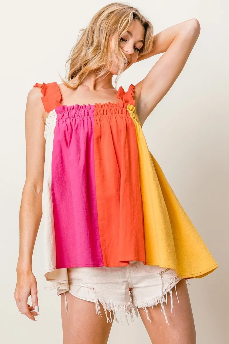 Frill Shoulder Strap Color Block Bodice Top, image 3