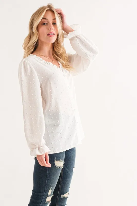 Polka Dot Ruffle Detailed Blouse Top, image 2