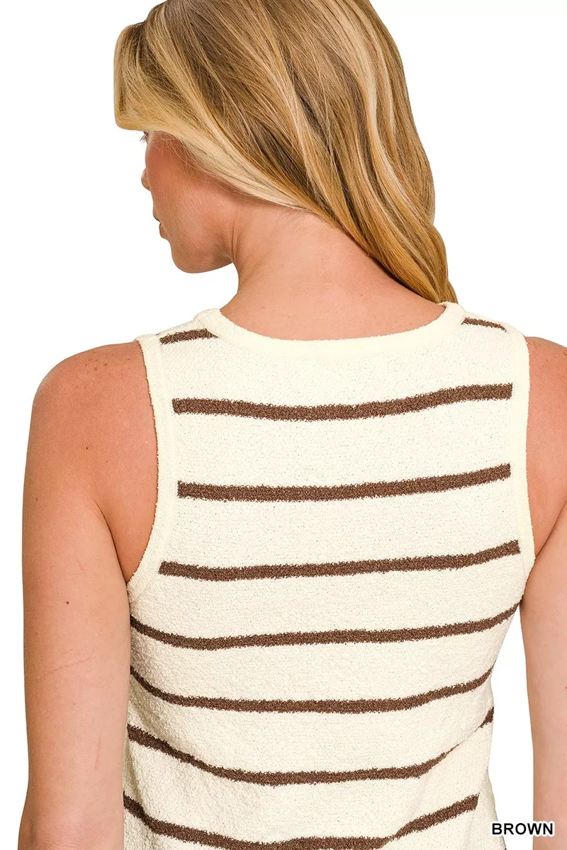 Round Neck Stripe Knit Tank Top, image 4