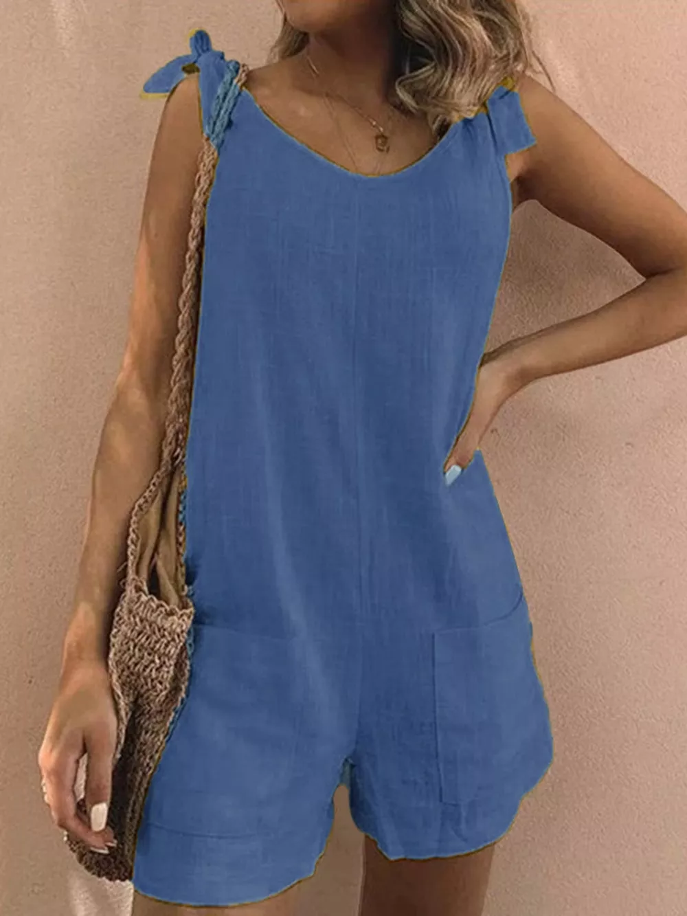 Full Size Tie-Shoulder Romper with Pockets Plus Size, image 30