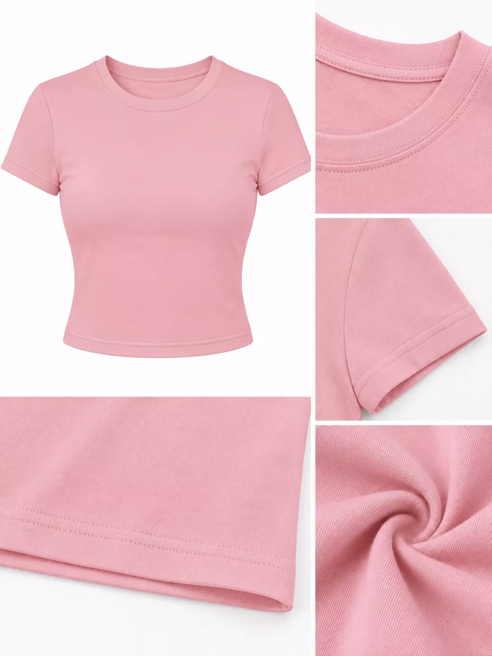 Slim Fit Basic Crew Neck Short Sleeve Crop T-Shirt, image 64