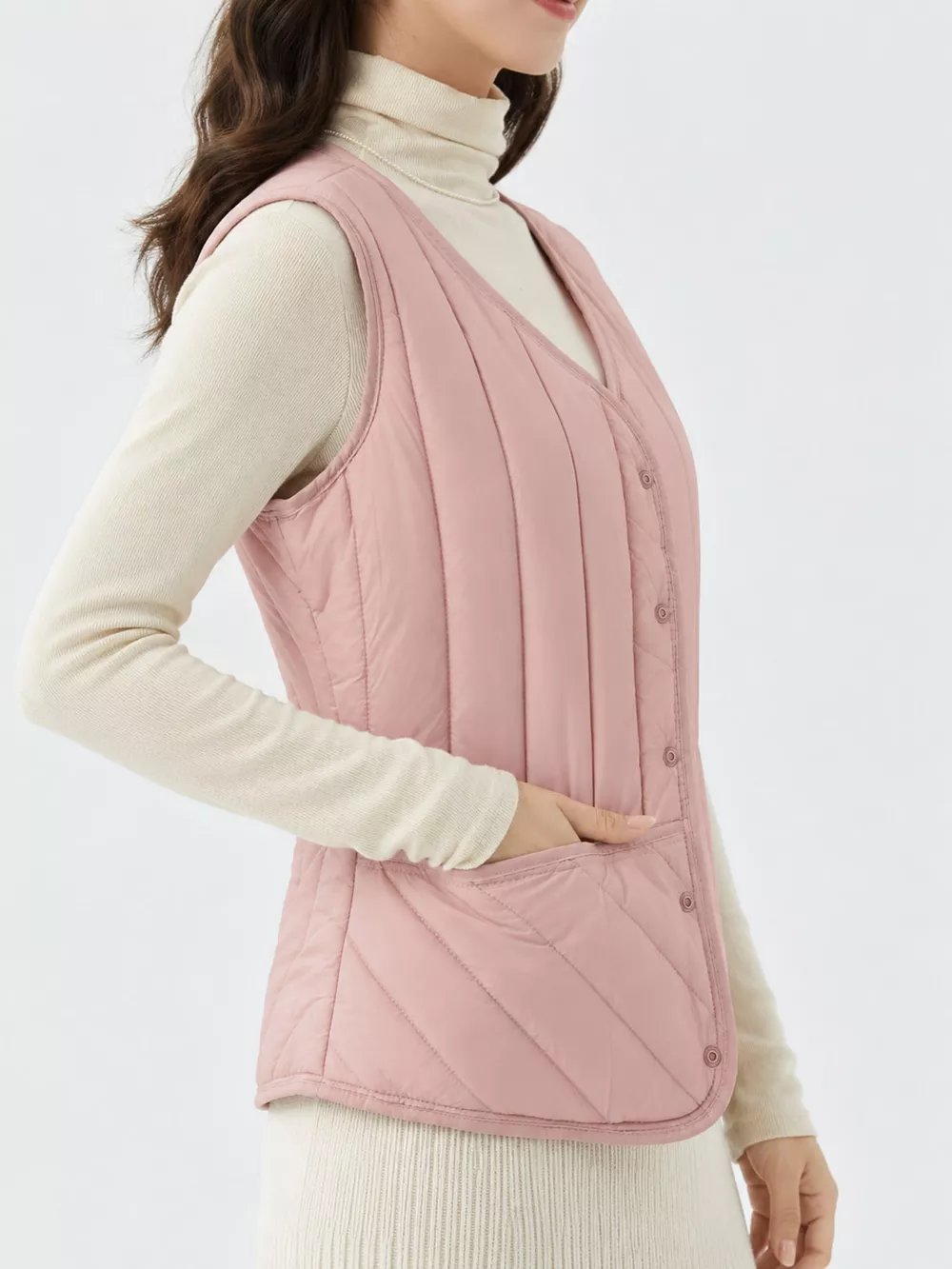 Full Size Quilted Button Up Vest Coat Plus Size, image 35