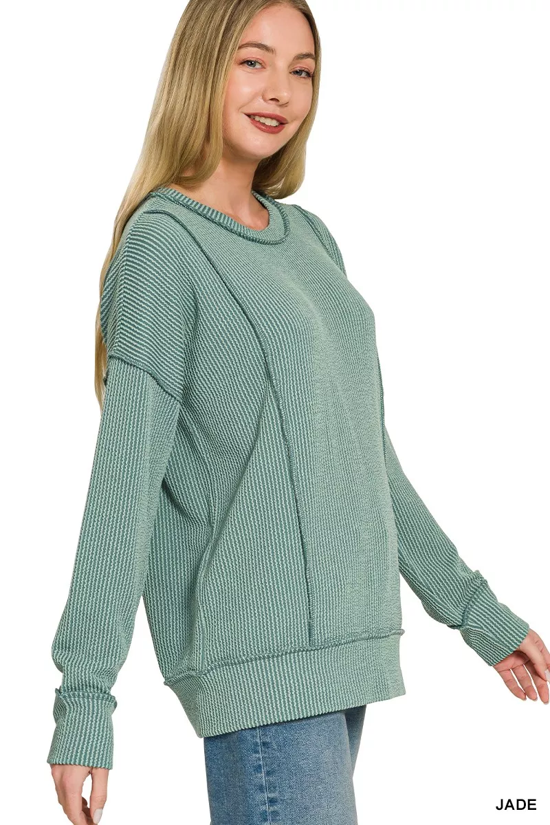 Zenana Corded Rib Long Sleeve Round Neck Top, image 2
