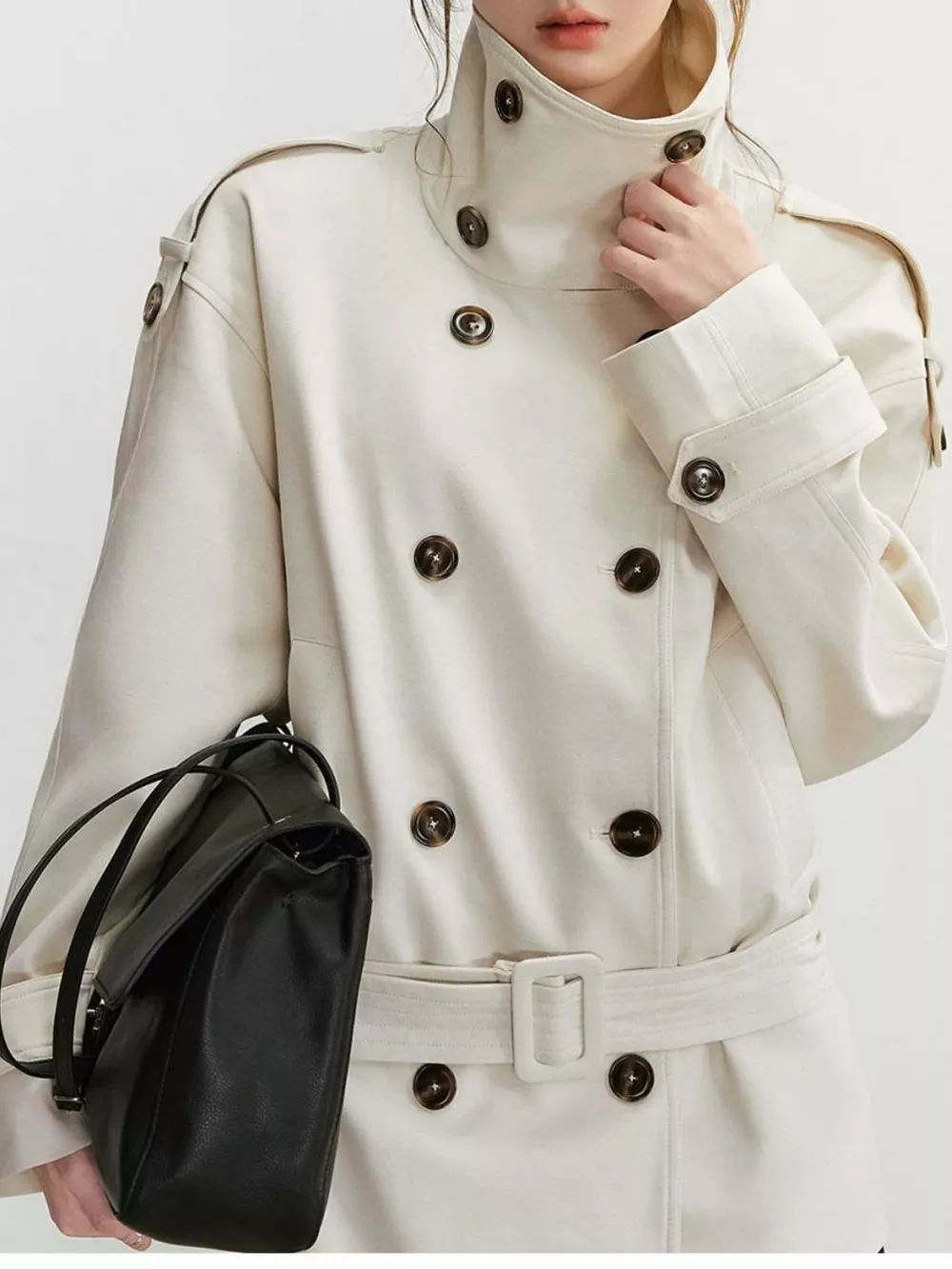 Double-Breasted Turtleneck Trench Outerwear, image 5