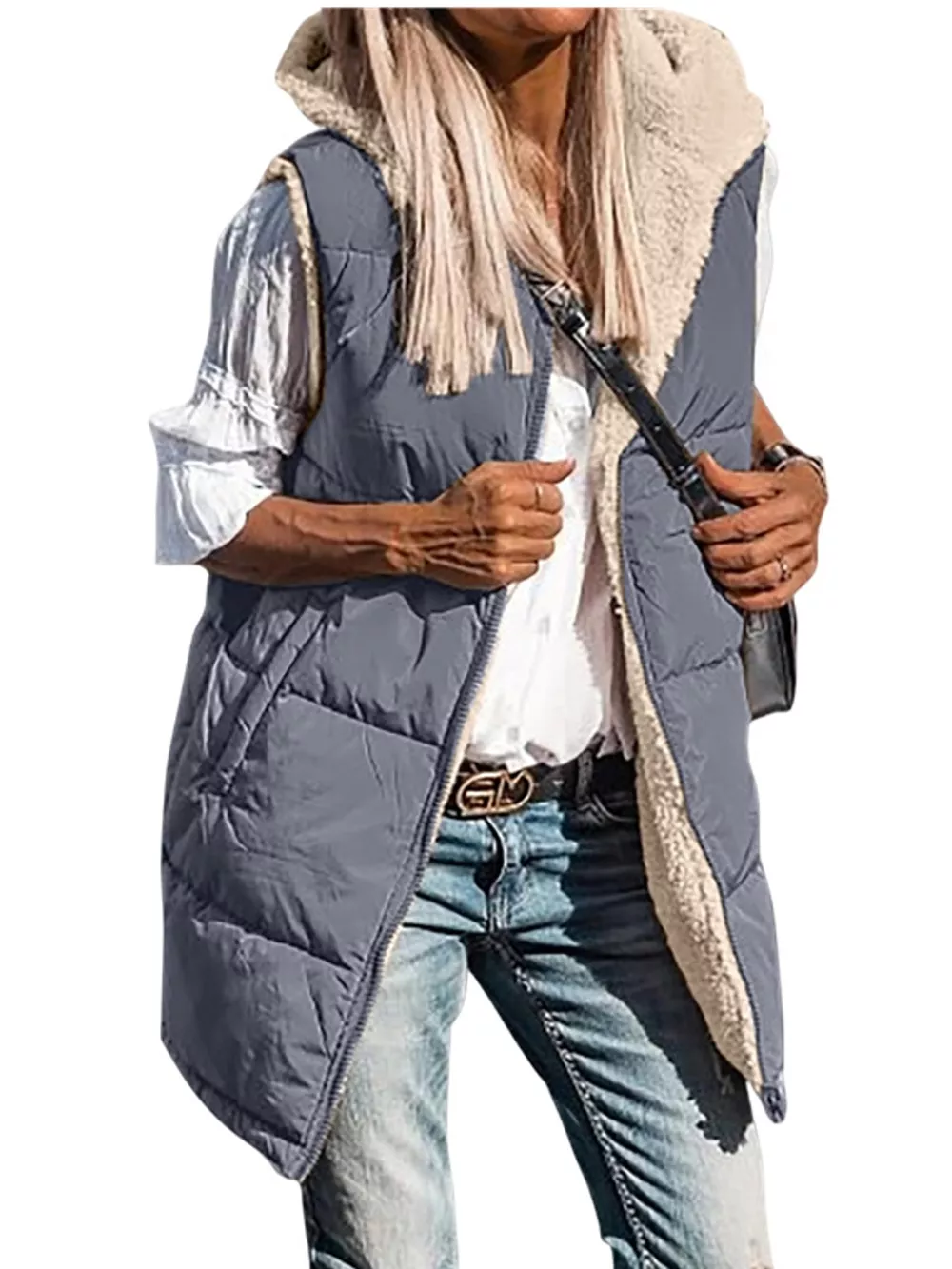 Full Size Hooded Sherpa-Lined Puffer Vest Coat Plus Size, image 2
