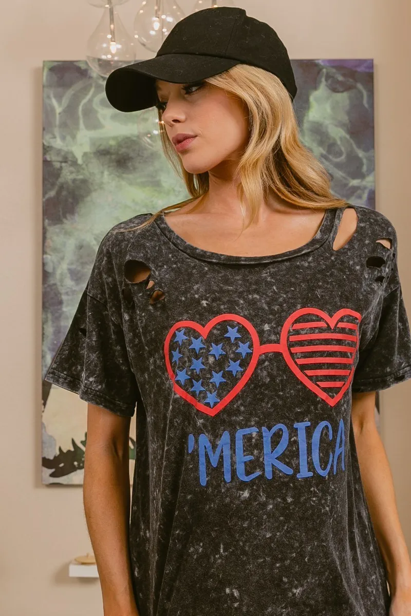 4th Of July Theme Mineral Washed Laser Cut Top, image 2