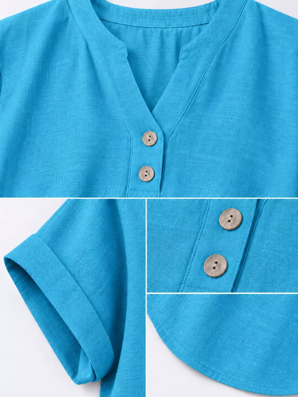 Full Size Button Detail Short Sleeve Blouse Plus Size, image 65