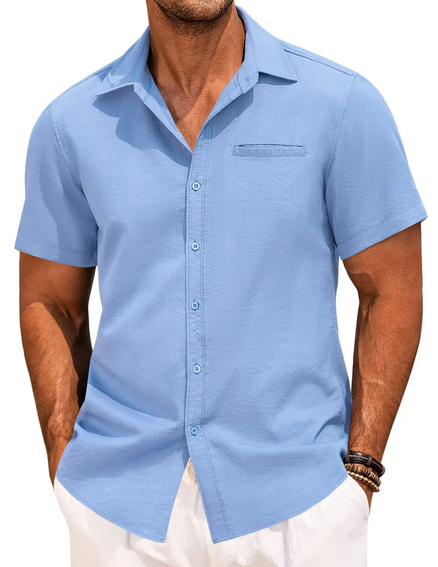 Men's Plus Size Classic Short Sleeve Button Down Shirt, image 7