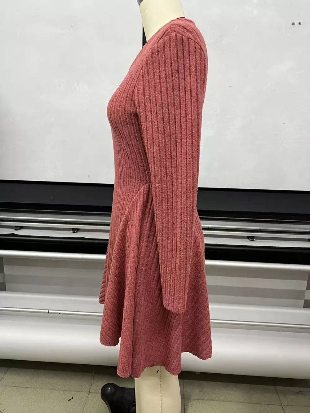 V-Neck Ribbed Knit A-Line Dress, image 18