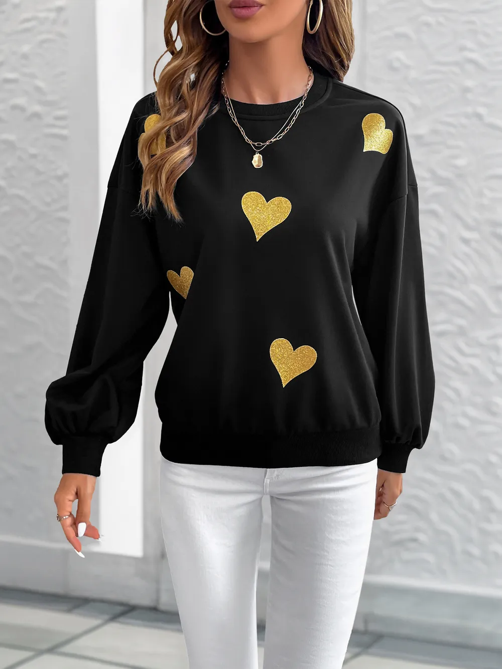 Heart Print Long Sleeve Sweatshirt, image 3