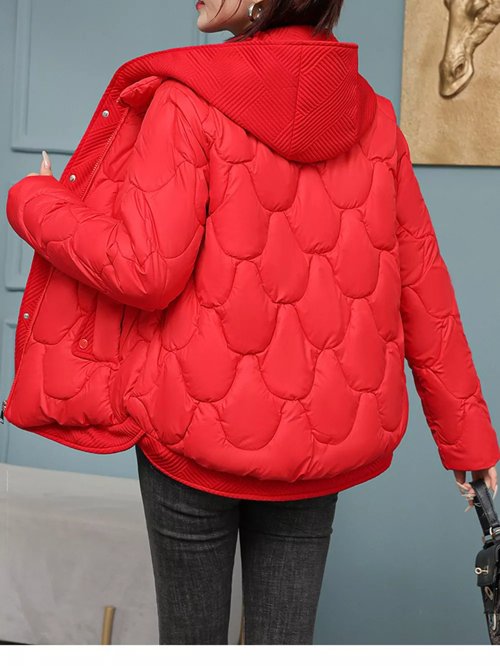 Plus Size Quilted Hooded Puffer Jacket with Snap-Button Closure, image 12