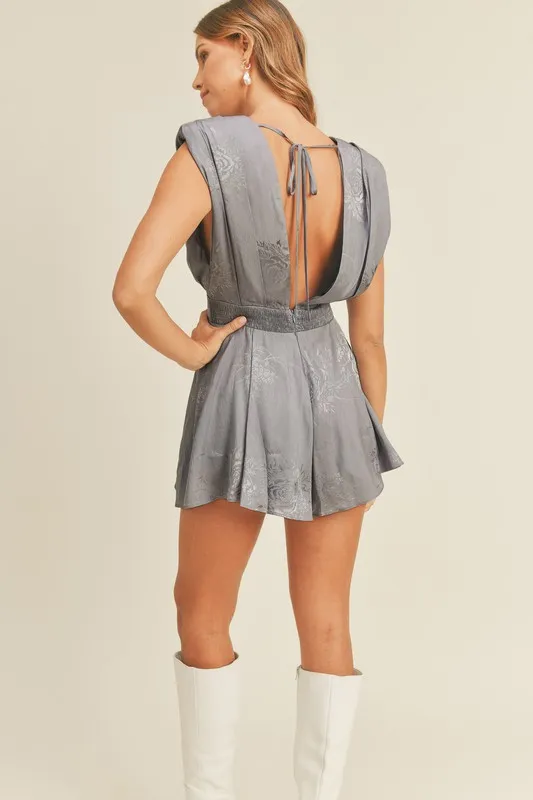 Draped Romper with Pleated Shoulder Pad Detail, image 2