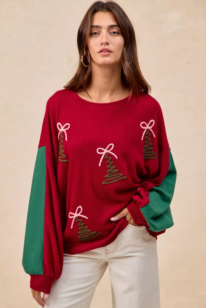 Christmas Theme Tree Embroidered Sweater, image 3